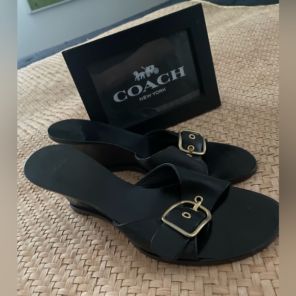 Coach Black Slides with Signature Brass Hardware - Picture 11 of 16